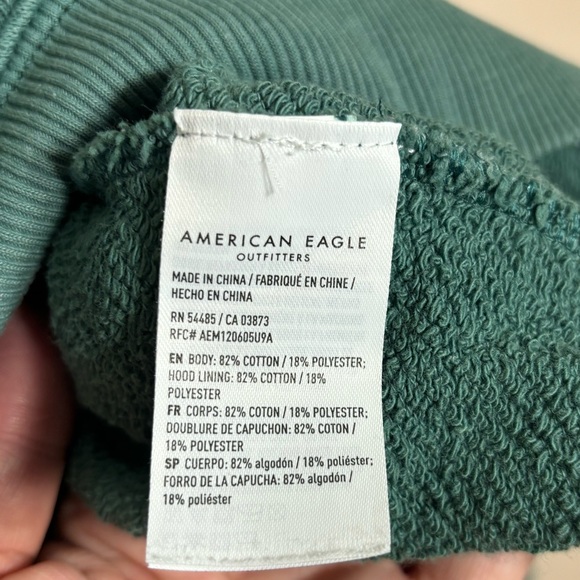 American Eagle AEO Oversized Crop Sweatshirt Long Sleeve Hoodie Green Medium - Picture 6 of 6